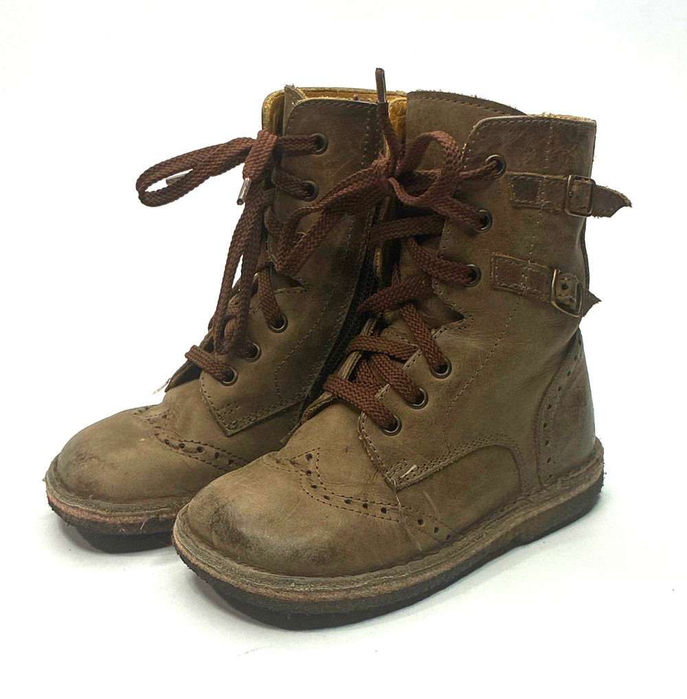 PePe Made in Italy Kids Brown Leather Lace-Up Buckle Ankle Boots EU 25 US 9